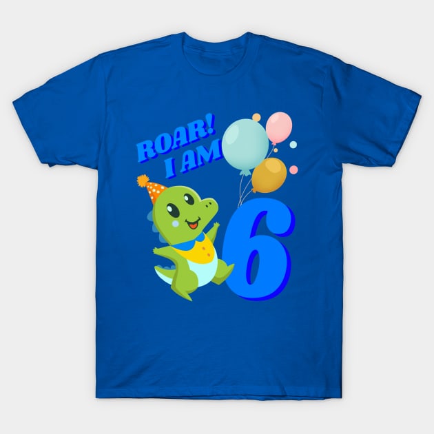 6th Birthday Child Kid Dino Dinosaur ROAR T-Shirt by Little Treasures